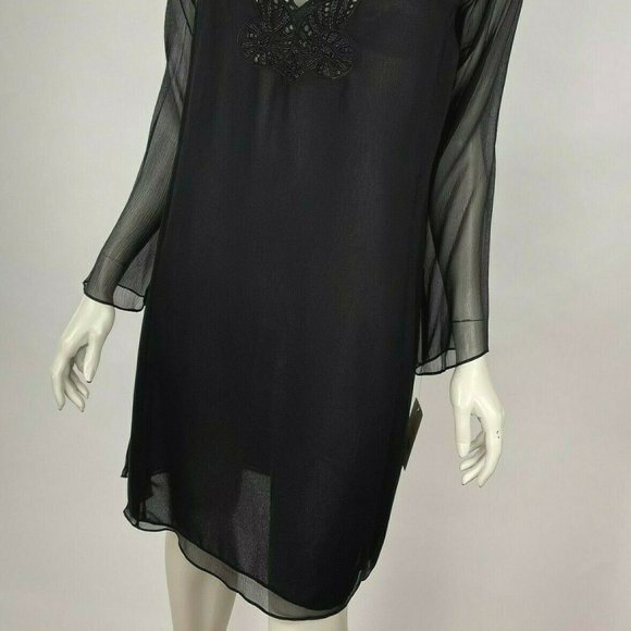 ECI NY Silk Embellished Tunic Top Sheer Lined Long Sleeve Side Slits Women M NWT - Picture 5 of 11